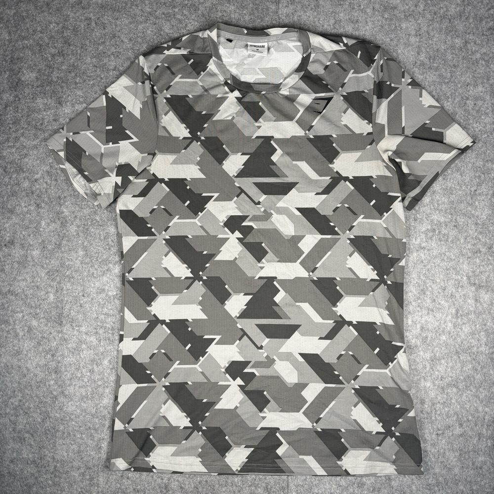 Gymshark Arrival Shirt Mens Medium Black Grey Camo Performance Training Outdoors
